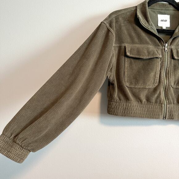 Aerie Groove On Ribbed Cropped Jacket Green Zip Front Size XS - Picture 6 of 10